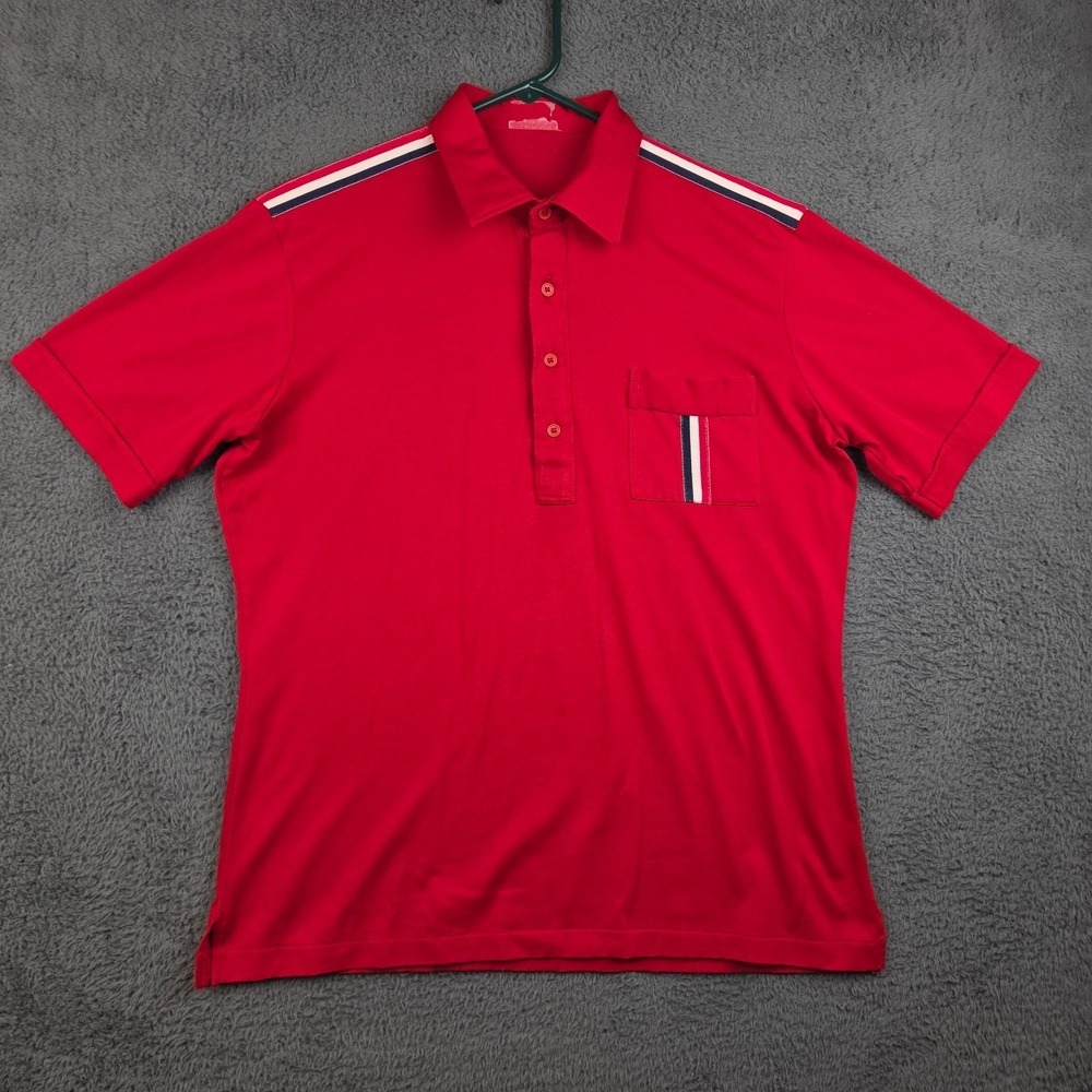 Vintage Polo Shirt Men's Large Red Single Stitch Patriotic Stripes Short Sleeve